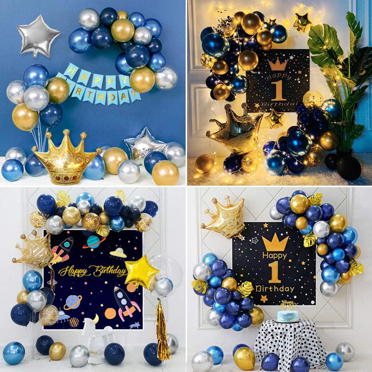 MMTX Birthday Decoration Blue Gold Balloons Crown Foil Balloons
